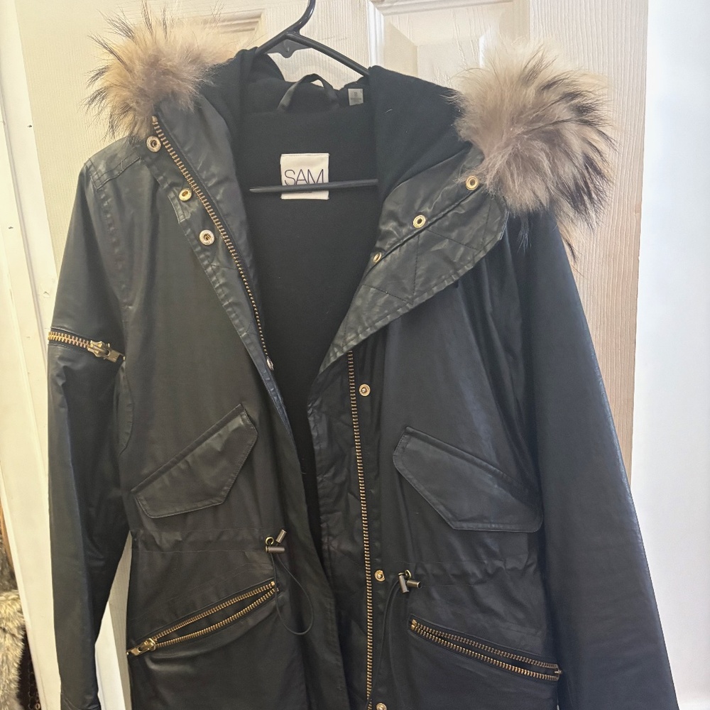 SAM. NY Luxe Black Parka | Genuine Raccoon Fur | Size S | Retail $700+